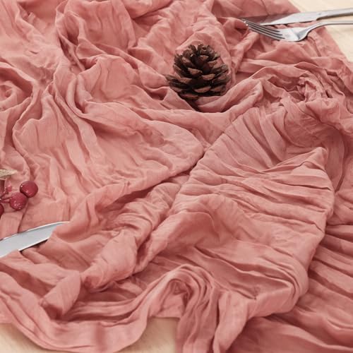 1 Pack Dusty Pink Cheesecloth Table Runner 120 Inch Boho Wedding Decor - Image 5
