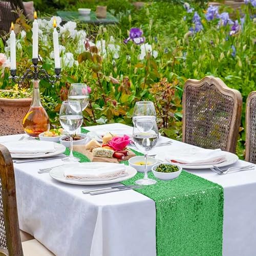 10 Packs 12 x 72 inches Grass Green Sequin Table Runner - Image 6