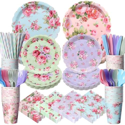 450 Pcs Vintage Floral Tableware Set, Serve 50, Vintage Color by Unknown