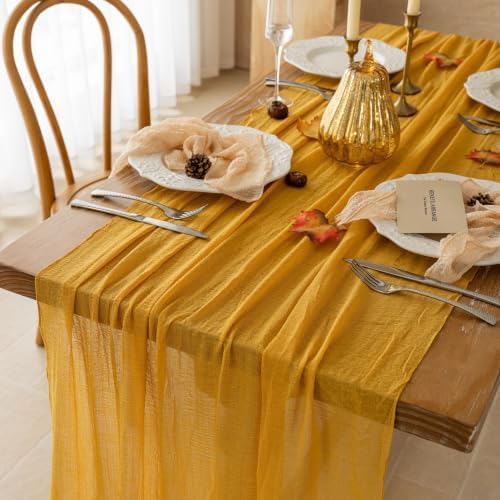 Fall Golden Cheesecloth Table Runner 120 Inch Party Home Decorations - Image 5