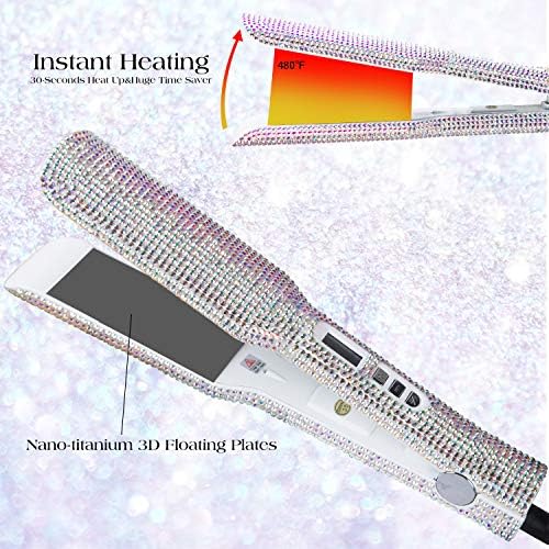 DORISILK Crystal Diamond Titanium Hair Straightener, 2 Inch Rhinestone Flat Iron, Dual Voltage Straightening Irons, Instant Heat-up 480°F Quick Styling, LCD Display, Gorgeous Rhinestone (AB Shine) - Image 3