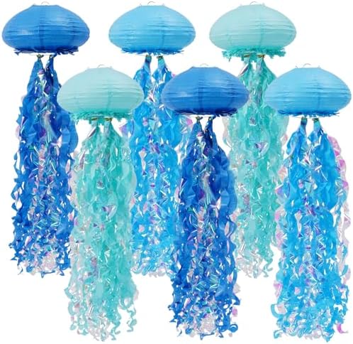 Jellyfish Paper Lanterns Mermaid Birthday Decorations Pack of 6 by YUNXUAN