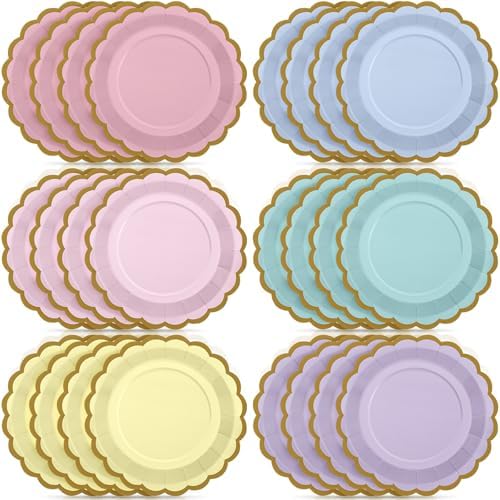 48 Pcs Pastel Paper Plates 9 Inch Scalloped by Tiangrid