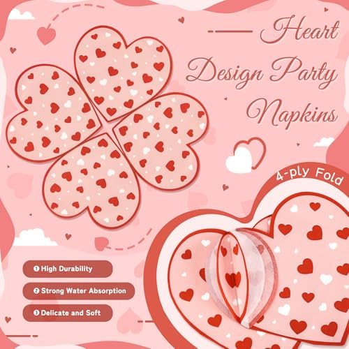 168PCS Red Love Heart Party Supplies for Valentines,Galentines Disposable Paper Plates Napkins Cups Cutlery for 24 Guest,Love Party Tableware for Anniversary Wedding Engagement Birthday Baby Shower - Image 4