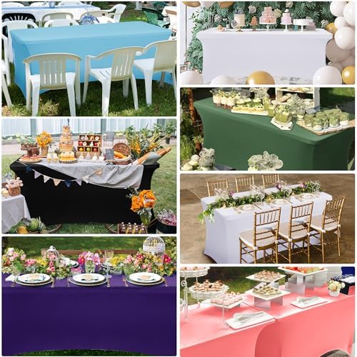Obstal 6ft Stretch Black Spandex Table Cloth for Standard Folding Tables - 6 Pack Universal Rectangular Fitted Tablecloth Protector for Wedding, Trade Show, Vendor Stand - Image 2