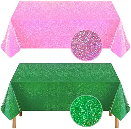 2 Pack Iridescent Pink and Green Glitter Tablecloth Party Decorations by BCCSNNM