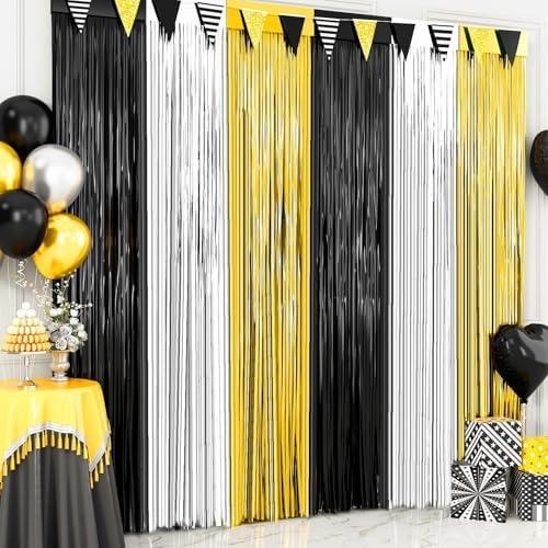 Black Backdrop Foil Fringe Curtain 3 Pack, 3.2 x 8.2 FT Party Decorations - Image 5