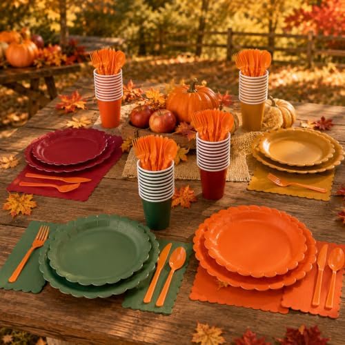 168Pcs Fall Paper Plates and Napkins Set Party Supplies Serve 24 - Image 4
