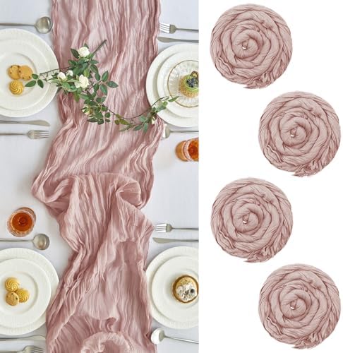 4 Pack Pink Cheesecloth Table Runner for Fall Birthday Party Home Decor by IVAPUPU