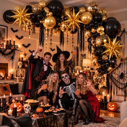 Black and Gold Balloon Garland Arch Kit with Star Balloons - Image 2