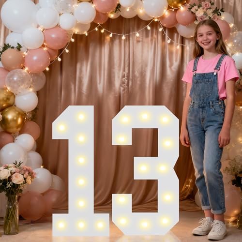 Pooqla 2.4FT Light Up Numbers for 13 Year Old Boy Girl Gifts, Marquee Numbers 2.4 Feet Tall Party Decor for Her Him, Mosaic Big Sign for 13th Birthday Decoration Backdrop, Warm White Large Number 13 by Pooqla