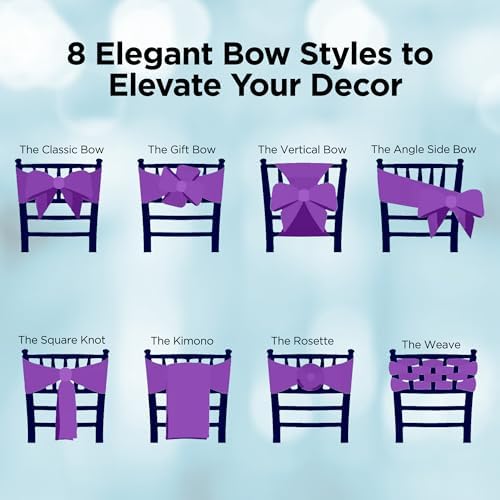 Leading Linens 100 pcs Purple 108"x8" Satin Bow Sash Chair Cover Decoration - Image 5