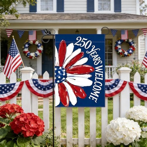 250 Years Welcome Garden Flag Patriotic 4th of July Sunflower Garden Flags Independence Day Decorations 12 x 18 Inch Double Sided Yard Flag for Outside 250th Anniversary Banner Summer Garden Flags - Image 7