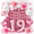 19th Birthday Decorations Girls Pink Number 19 Balloon Bow Coquette Party by KAINSY