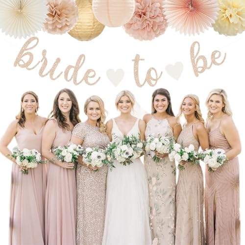 Champagne-Gold Beige Fall Bridal-Shower Party-Decorations - 36pcs Bride To Be Banner,Bachelorette Paper Lanterns,Wedding Streamers Garland,Boho Peach Tissue Pom Poms Flower Fan Decor Supplies Burgleda - Image 7