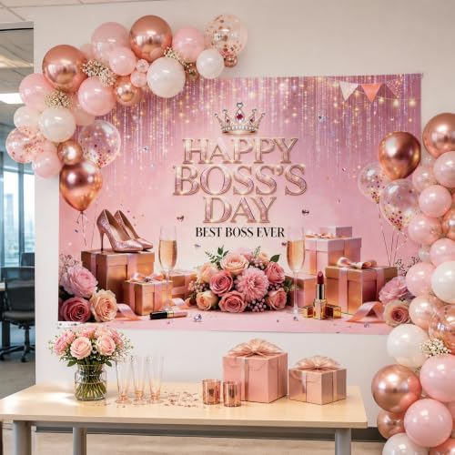 Happy Boss's Day Backdrop 6x4ft Pink Female Boss Party Banner (7X5FT) - Image 4