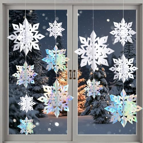 Snowflake Decorations, Paper Christmas Hanging Decor Indoor, 24-Pc - Image 7