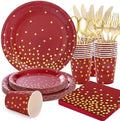 175 PCS Burgundy and Gold Party Supplies - Burgundy Plates and Napkins Sets Serve 25 Guests - Maroon and Gold Paper Plates for Birthday Wedding Graduation Holiday Party Decorations by joyakkess