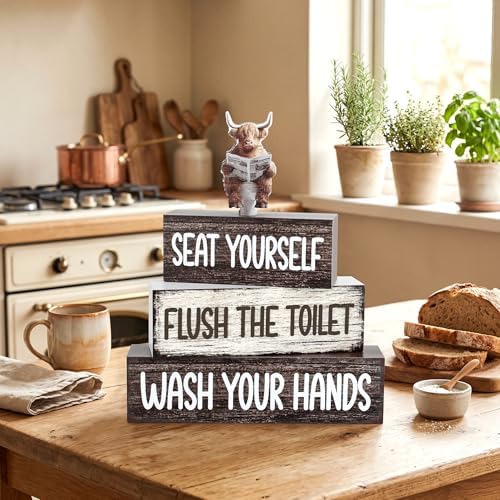 4 Pcs Highland Cow Bathroom Western Wooden Table Decor - Image 7