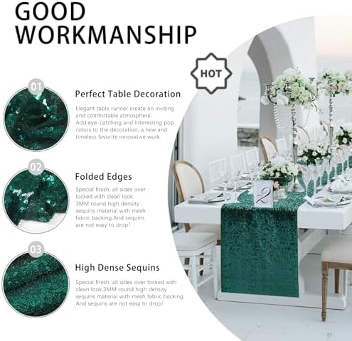 10 Packs 12 x 72 inches Emerald Green Sequin Table Runner - Image 3