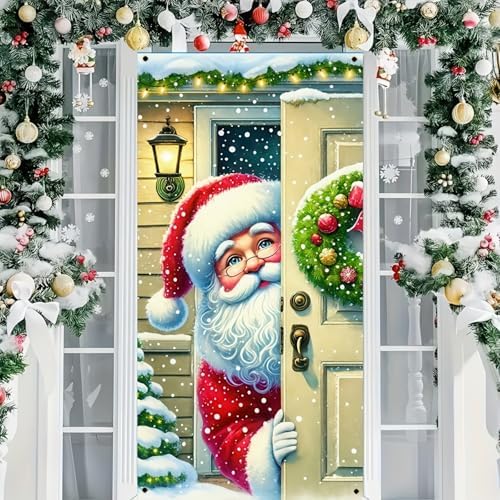 BlissYard Christmas Door Cover Peeking Santa 35x71 Inch Polyester - Image 2
