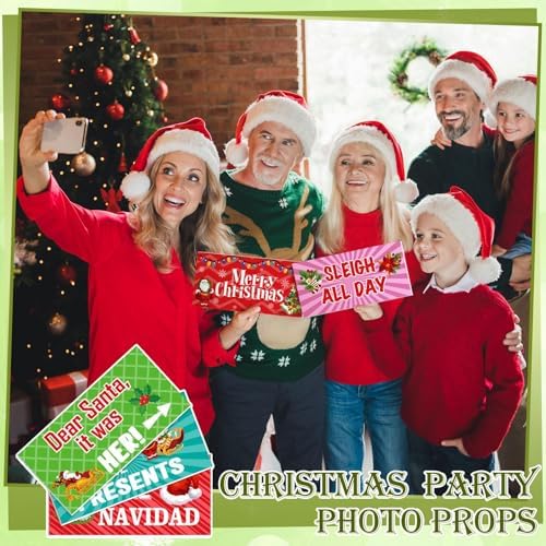 Beeveer 24 Designs Christmas Photo Booth Props, Red and Green Xmas Props - Image 5