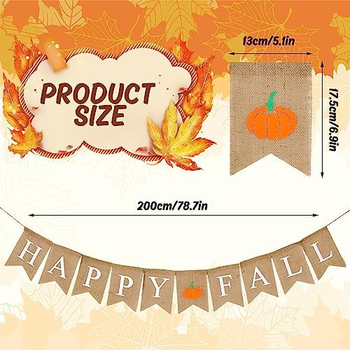 Whaline Happy Fall Pumpkin Burlap Banner Harvest Home Decor Bunting Flag Pre-Assembled Autumn Hanging Garland Party Thanksgiving Day Decoration (White) - Image 2