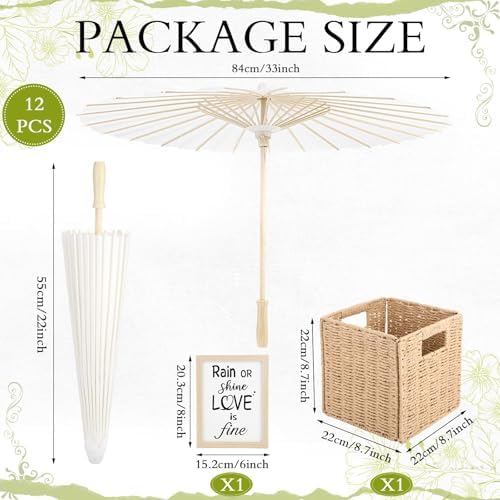 12 Pack Paper Umbrellas for Wedding 33.1 Inch White Parasols Bulk - Image 2