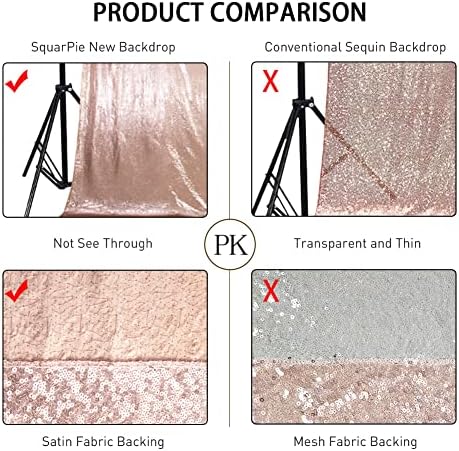 SquarePie 6x8ft Rose Gold Sequin Backdrop, High Density Non-Transparent Glitter Curtain for Photography, Birthday, Wedding Party Decorations, Thick Solid Background with 4" Rod Pocket, 1 Panel - Image 6