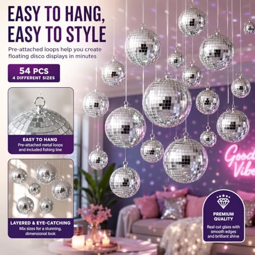 Youdepot Mini Silver Disco Balls, 54PCS Disco Ball Pack - Image 4