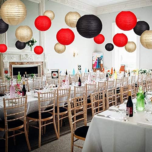 Round Hanging Paper Lanterns Black and Gold Party Decorations 15pcs - Image 6