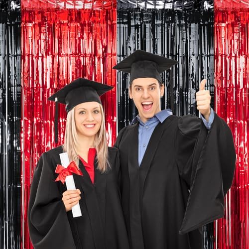6 Pack 3.3Ft x 6.6Ft Graduation Foil Fringe Curtain Backdrop Decorations, Red Black Metallic Tinsel Foil Streamers Curtain Photo Booth Background for Graduation Prom Wedding Birthday Party Decorations - Image 7