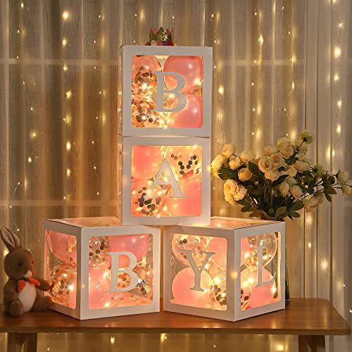 Baby Shower Balloon Box Decorations with LED Lights & 40 Balloons, Pink by Meonum