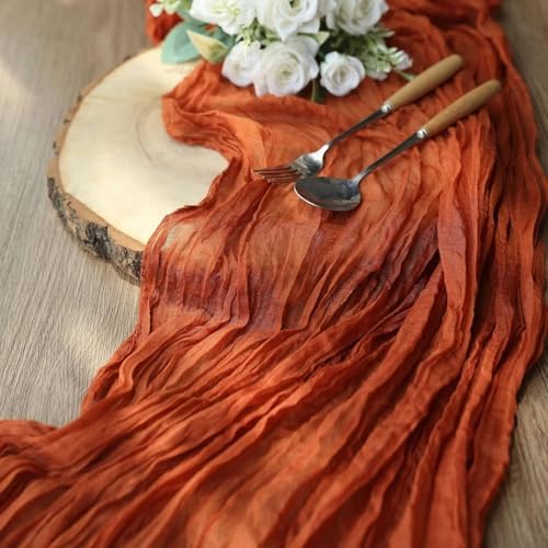 24 Pack Cheesecloth Table Runner, 35x120 Inch Terracotta Table Runners Rustic Burnt Orange Cheese Cloth Boho Gauze Semi Sheer Runner for Wedding Baby Shower Home Decor - Image 2