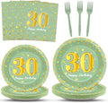 96Pcs Green Gold 30th Birthday Party Plates and Napkins for Women Men Sage Green 30 Year Old Birthday Party Supplies Themed Paper Dessert Plates Tableware Set for 24 Guests Party Decorations by CHUNNIN
