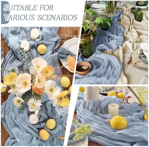 3 Pack Dusty Blue Cheesecloth Table Runner 17x108 Inch Semi Sheer Boho Gauze Cheese Cloth Fabric Table Runners Table Decor for Wedding Party Baby Shower Birthday Home Decor Garden Farmhouse - Image 4