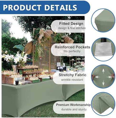 Spandex Tablecloth Rectangular 4ft-Sage Stretch Table Covers Fitted-8 Pack - Image 2