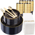 DaYammi 350PCS Clear Black Plastic Dinnerware Set for 50 Guests by DaYammiwillaccompanyyou