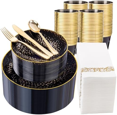 DaYammi 350PCS Clear Black Plastic Dinnerware Set for 50 Guests by DaYammiwillaccompanyyou