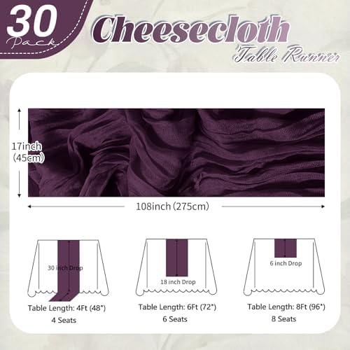 30 Pack Dark Purple Cheesecloth Table Runner 17 x 108 inch Cheese Cloth Table Runners 9ft Terracotta Table Runner Rustic Romantic Sheer Gauze Runner for Wedding Party Baby Shower Table Decoration - Image 2