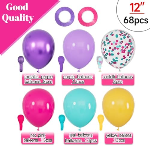 68Pcs Pink Purple Blue Balloon 12 Inch Confetti Balloons Yellow Teal Balloon for Kids Birthday Baby Shower Magic Theme Decoration Engagement Party Supplies. - Image 2