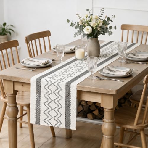 Artoid Mode Dark Grey Stripe Diamond Woven Table Runner 12x60 Inch - Image 5