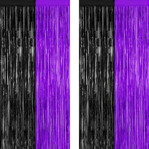 ZATAYE 2 Pack Purple Black Halloween Foil Curtain Streamer Decorations by ZATAYE
