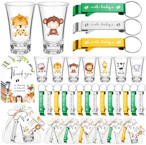 50 Sets Baby Shower Favors Shot Glasses Keychain Gifts, Safari, Mixed by Singhoow