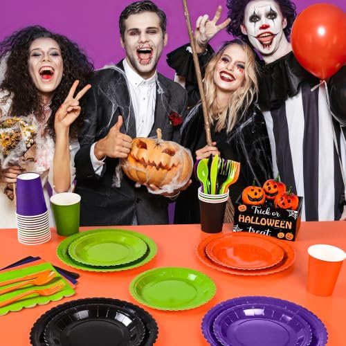 168 Pcs Halloween Party Plates and Napkin Set, Gradient Scalloped Tableware - Image 6