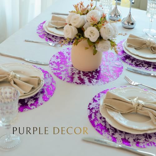 Snowkingdom 50 Pcs Purple Placemats Round Disposable Glitter Charger 13" - Image 4