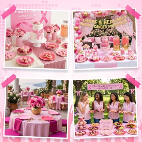 48 Pcs Breast Cancer Awareness Plates 9 Inch Hot Pink Scalloped - Image 6