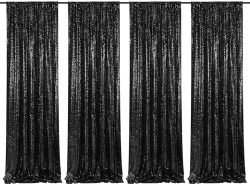 Black Sequin Backdrop Curtain 4 Pcs Bling Fabric Backdrop Sparkly Photography Background Backdrop for Christmas Party Decoration by SoarDream