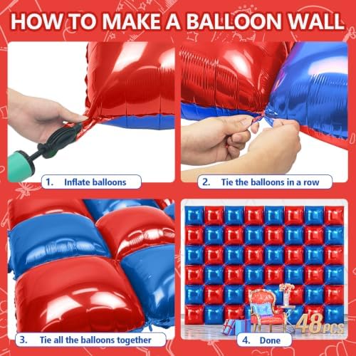 NISOCY 48PCS Red and Blue Square Foil Balloons Wall Backdrop - Image 5