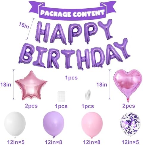 Pink Purple Birthday Decorations for Women Girls Happy Birthday Balloon - Image 2